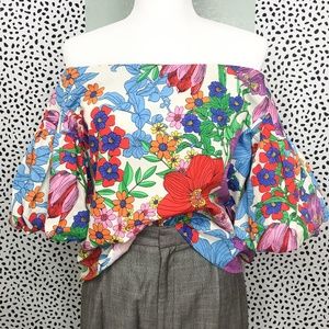 H&M | Floral Exaggerated Balloon Sleeve Blouse